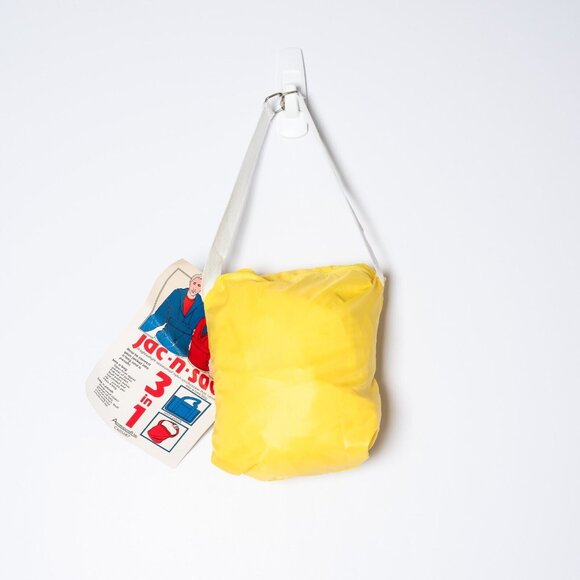 Vintage 80s Jacket & Bag Mens Small Lightweight Nylon Jacket Yellow - Picture 10 of 12